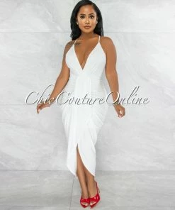 Vendor-unknown Moryn Off-White Draped Front Maxi Dress