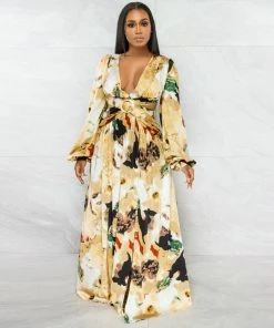Vendor-unknown JUST IN Deedra Nude Brown Print O-Ring Cut-Out Maxi Dress