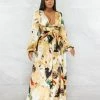 Vendor-unknown JUST IN Deedra Nude Brown Print O-Ring Cut-Out Maxi Dress