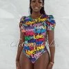Vendor-unknown JUST IN Harsha Black Multi-Color Love Graffiti Print Bodysuit