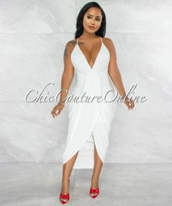Vendor-unknown Moryn Off-White Draped Front Maxi Dress