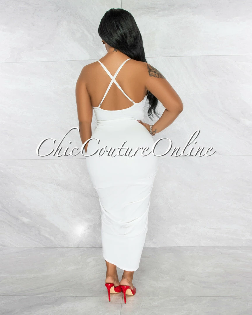 Vendor-unknown Moryn Off-White Draped Front Maxi Dress