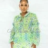 Chic Couture Online JUST IN Slater White Green Print Sheer Blouse & Mini Shorts Set
