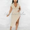 Chic Couture Online Earlston Nude Ribbed Collar Maxi Dress