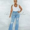 Vendor-unknown Orman Light Blue Denim Distressed Bell Bottom Jeans JUST IN