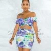 Vendor-unknown Almarine Purple Multi-Color Print Crop Top & Ruched Skirt Set JUST IN