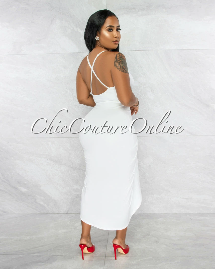 Vendor-unknown Moryn Off-White Draped Front Maxi Dress