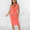 Chic Couture Online JUST IN Abasi Coral Key-Hole Double Lined Midi Dress