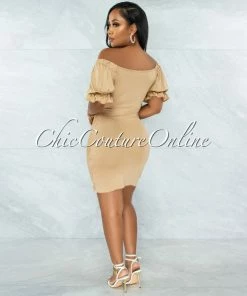 Vendor-unknown Chike Nude Smocked Ruched Dress JUST IN