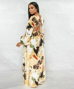 Vendor-unknown JUST IN Deedra Nude Brown Print O-Ring Cut-Out Maxi Dress