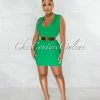 Chic Couture Online Chandler Green Deep V Neck Ribbed Dress JUST IN