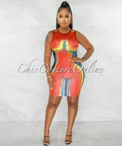 Chic Couture Online Calista Black Multi-Color Body Figure Print Mini Dress