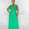 Chic Couture Online JUST IN Piper Kelly Green Ruffle Neckline Wide Legs Jumpsuit