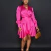 Chic Couture Online Eloyda Hot Pink Wrap High Low Ruffle Dress