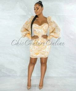 Chic Couture Online JUST IN Flavian Yellow Floral Print Padded Cups Mini Dress