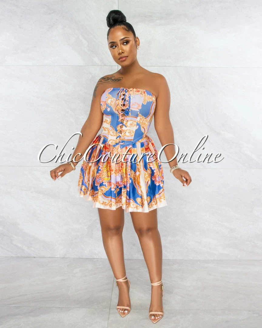 Vendor-unknown Deepti Lilac Print Corset Top & Pleated Skort Set JUST IN