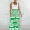 Chic Couture Online Harlem White Green Stripes Wide Pants