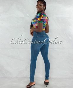 Vendor-unknown JUST IN Harsha Black Multi-Color Love Graffiti Print Bodysuit