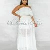 Vendor-unknown Akron Off-White Ribbed Crochet Crop Top & Maxi Skirt Set JUST IN