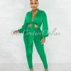 Chic Couture Online Sophia Kelly Green Front Tie Top & Leggings Set
