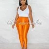 Chic Couture Online Zandrie Orange High Waist Front Zipper Shimmer Leggings