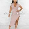Chic Couture Online Earlston Blush Ribbed Collar Maxi Dress