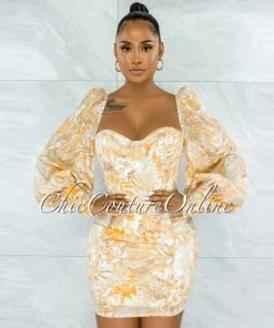 Chic Couture Online JUST IN Flavian Yellow Floral Print Padded Cups Mini Dress