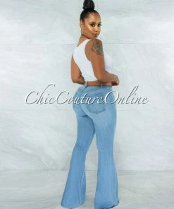Vendor-unknown Orman Light Blue Denim Distressed Bell Bottom Jeans JUST IN