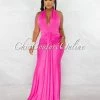 Chic Couture Online JUST IN Yarana Hot Pink Draped Front Halter Maxi Dress