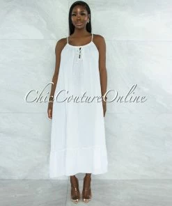 Vendor-unknown Nassar Off-White Braid Straps Ruffle Hem Maxi LINEN Dress JUST IN