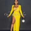 Chic Couture Online Marlinda Yellow Bodysuit Rhinestone Embellished Dress Set