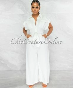 Vendor-unknown Bernabe Off-White Front Buttons Utility Jumpsuit JUST IN