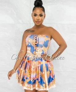 Vendor-unknown Deepti Lilac Print Corset Top & Pleated Skort Set JUST IN