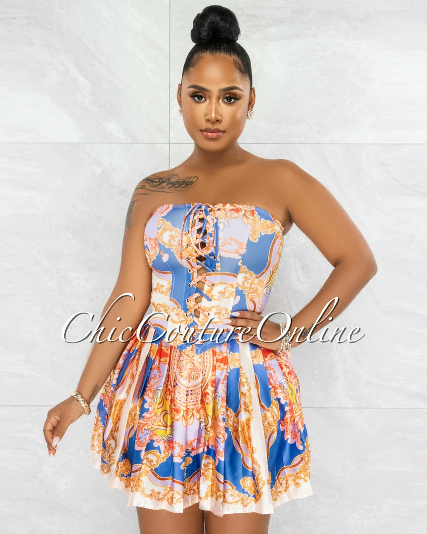 Vendor-unknown Deepti Lilac Print Corset Top & Pleated Skort Set JUST IN