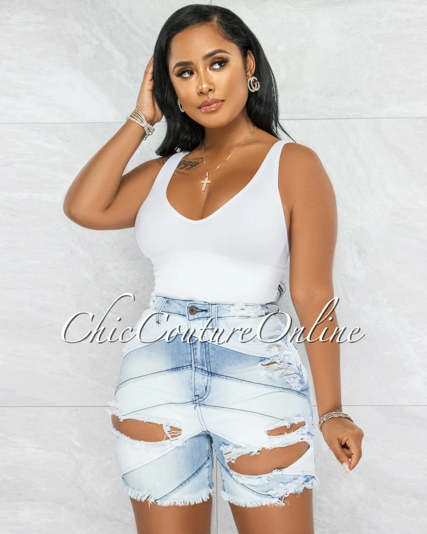 Vendor-unknown Aviel Light Blue Denim Distressed Bermuda Shorts