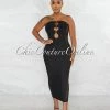 Chic Couture Online Bissa Black Rhinestones Key-Bust Lace Sides Bandage Maxi Dress