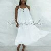 Vendor-unknown Nassar Off-White Braid Straps Ruffle Hem Maxi LINEN Dress JUST IN
