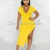 Chic Couture Online JUST IN Earlston Yellow Ribbed Collar Maxi Dress