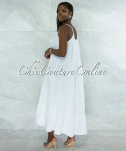 Vendor-unknown Nassar Off-White Braid Straps Ruffle Hem Maxi LINEN Dress JUST IN