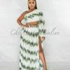 Chic Couture Online Roxanne Green White Gold Shimmer Chain Belt Cut-Out Maxi Dress