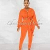 Chic Couture Online JUST IN Sophia Orange Front Tie Top & Leggings Set