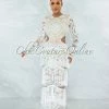 Vendor-unknown JUST IN Nissan Off-White Nude Illusion Crochet Fringe Accent Maxi Dress