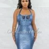 Vendor-unknown JUST IN Artha Sapphire Blue Foil Mesh Details Bandage Dress