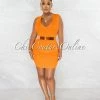 Chic Couture Online Chandler Orange Deep V Neck Ribbed Dress