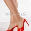 Vendor-unknown Laurent Red Faux Crocodile Patent Pointed Toe Heels
