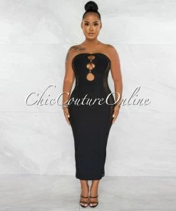 Chic Couture Online Bissa Black Rhinestones Key-Bust Lace Sides Bandage Maxi Dress