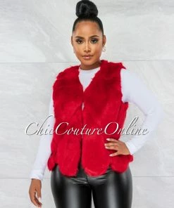 Vendor-unknown Harlow Red Faux Fur Vest JUST IN
