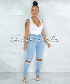 Vendor-unknown Shana Light Wash Denim High-Waist Destroyed Skinny Jeans