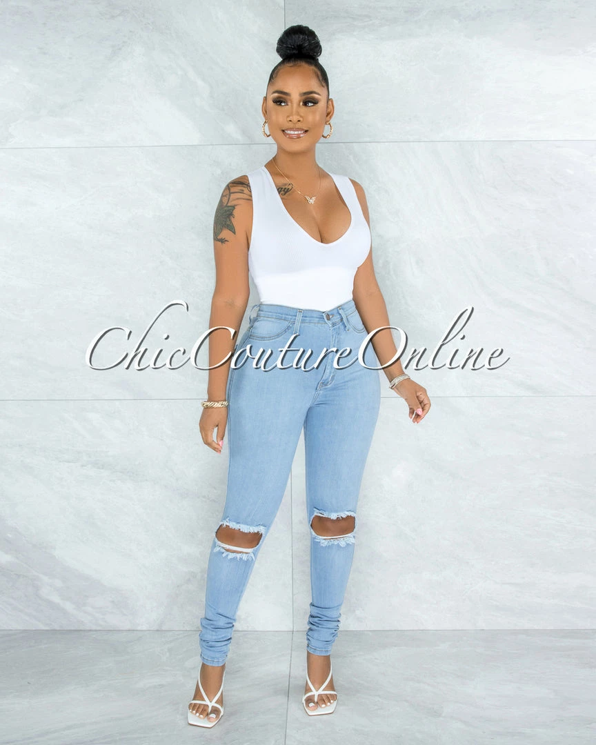 Vendor-unknown Shana Light Wash Denim High-Waist Destroyed Skinny Jeans
