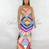Vendor-unknown Estampa Pink Yellow Chevron Print Strappy Back Maxi Dress JUST IN